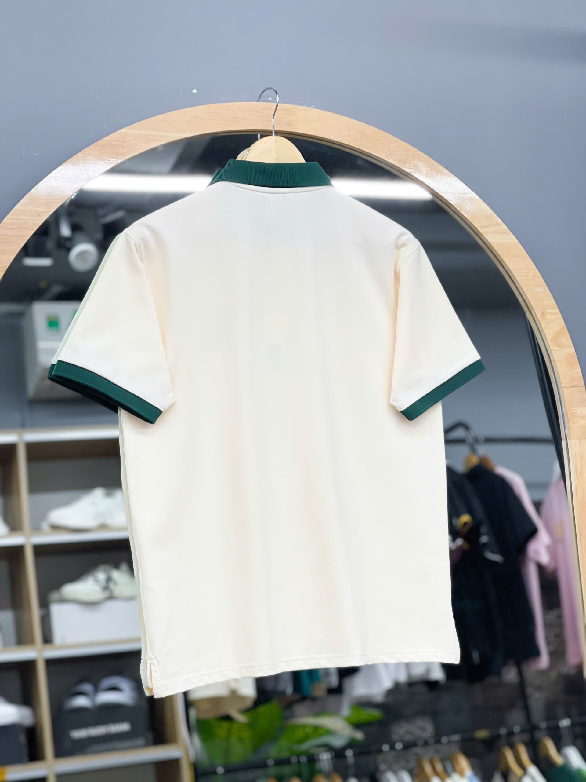 1302  - Áo Polo New Era - Trắng Kem - Cổ Xanh Lá - Logo NY  [HÀNG CHÍNH HÃNG]