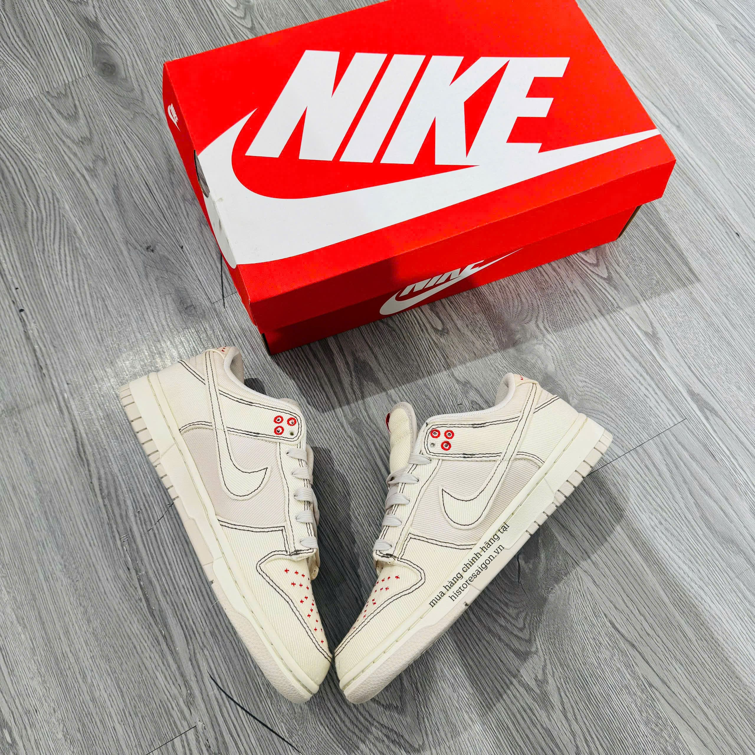 076 -  Giày Nike Dunk Nike Dunk Low SE ‘Sashiko Light Orewood Brown’ - Trắng Kem - Code DV0834 100 [HÀNG CHÍNH HÃNG]