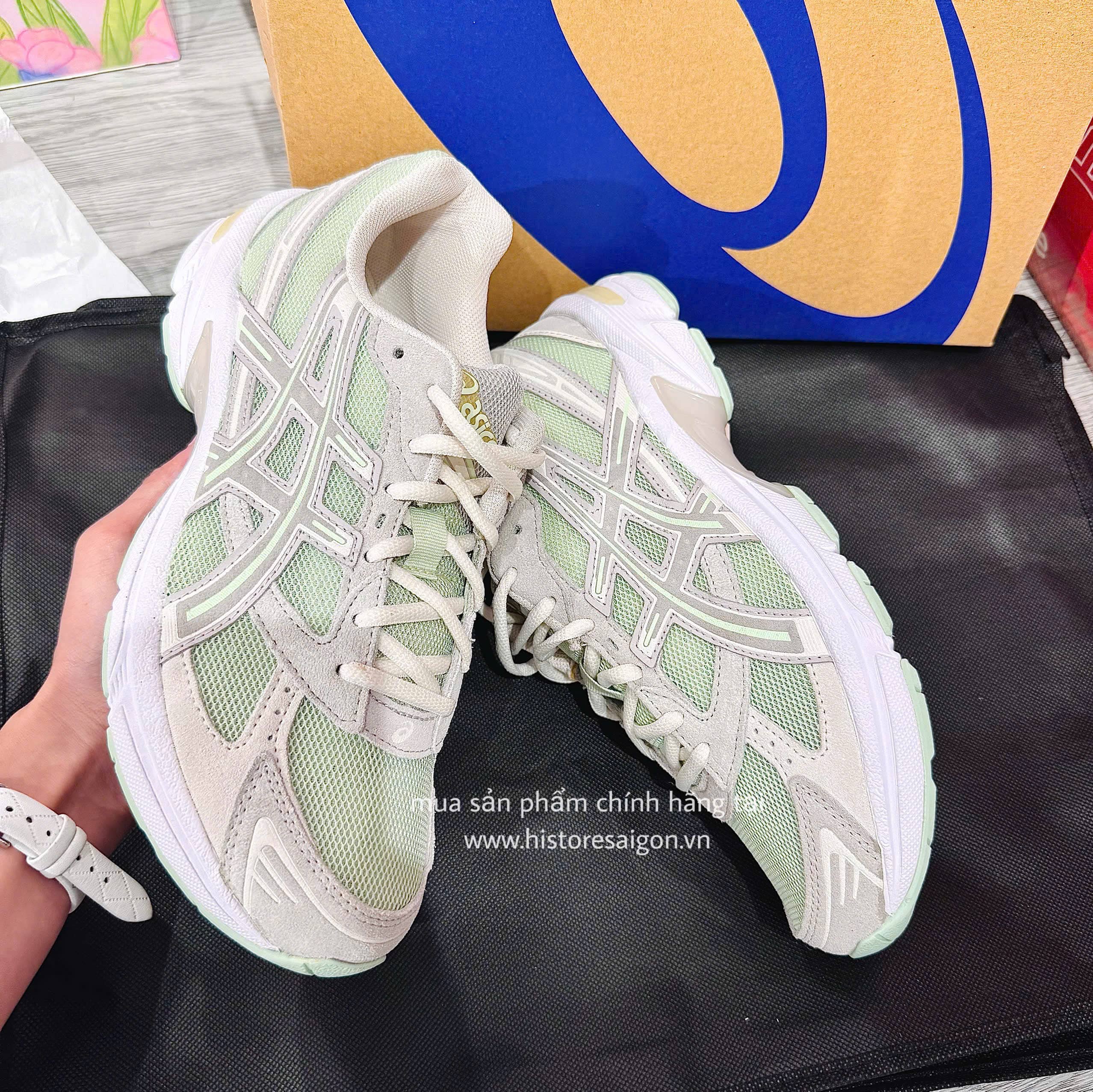 119 - Giày chạy bộ Asics Gel 1130 - "xám-trắng-xanh lá" - Code 1202A163 302 [HÀNG CHÍNH HÃNG]