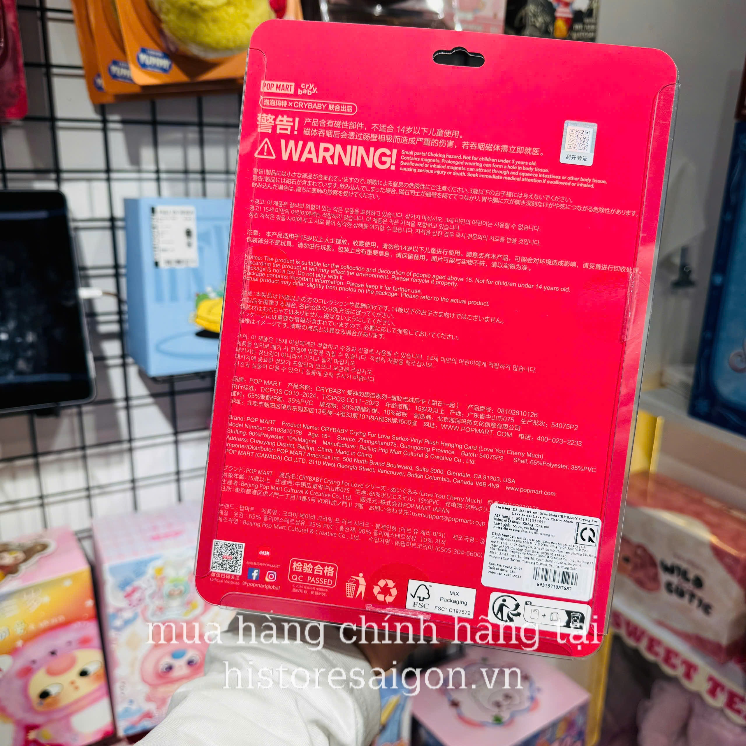 1314 - Crybaby Cherry - POPMART CRYBABY Crying For Love Series Love You Cherry Much Vinyl Plush Hanging Card [CHÍNH HÃNG]