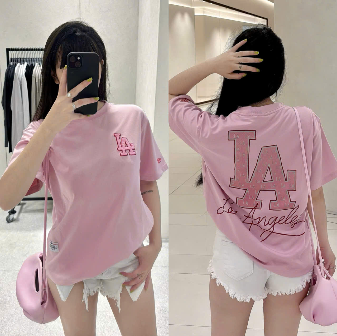 1928 - Áo New Era LA - Hồng Chữ LA Thêu [HÀNG CHÍNH HÃNG]