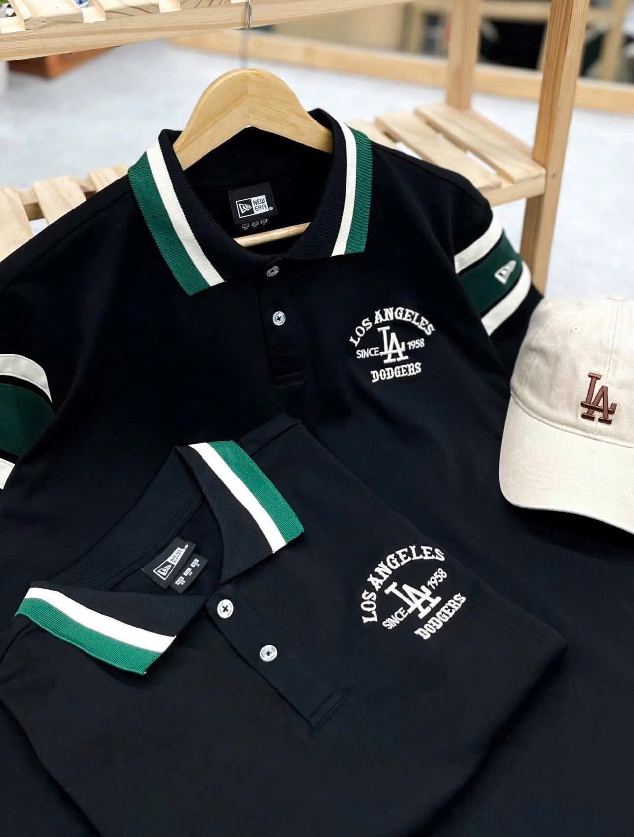 1882 - Áo New Era Polo LA Doddgers Đen Sọc Xanh [HÀNG CHÍNH HÃNG]