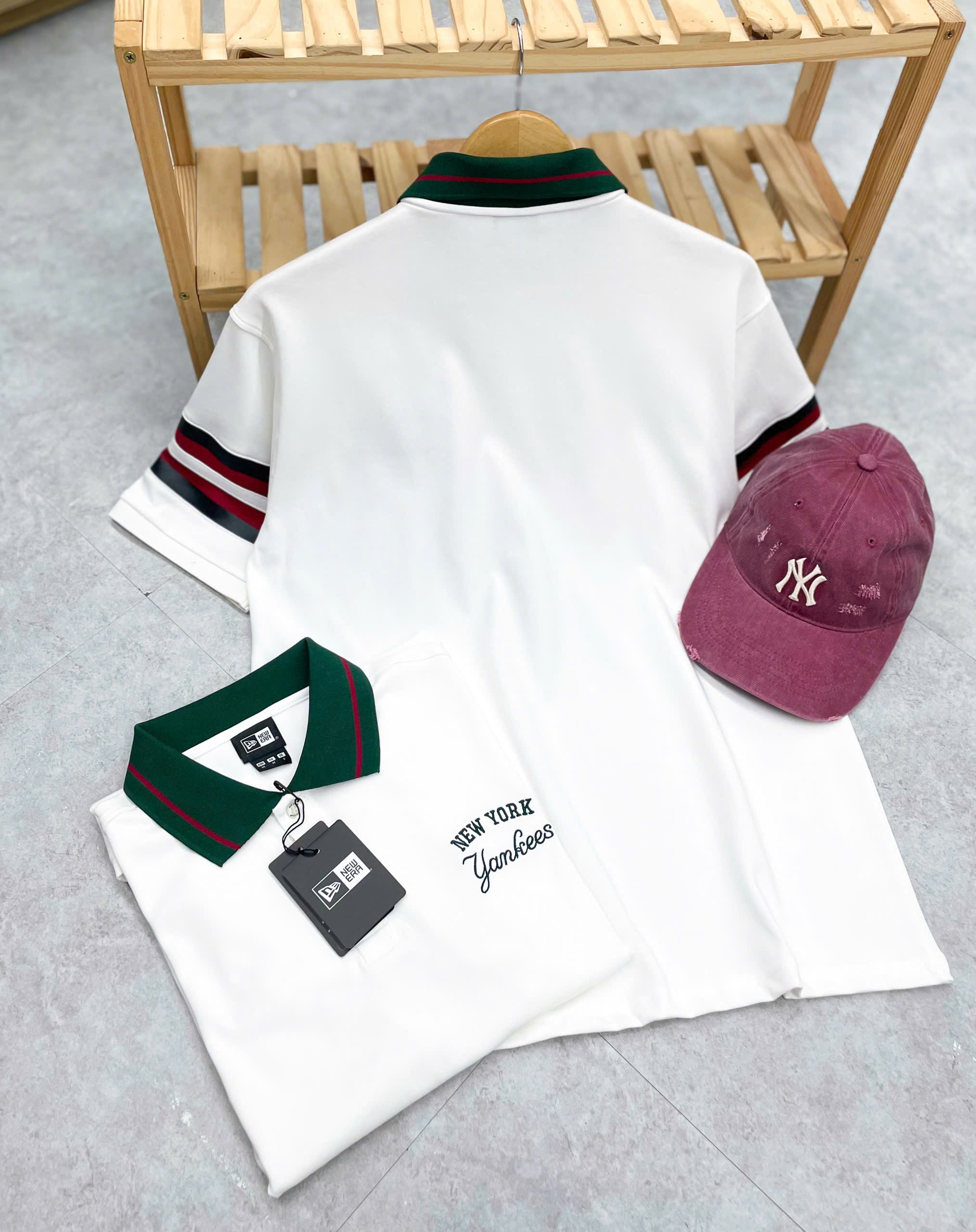 1884 - Áo New Era Polo NY Trắng Cổ Xanh [HÀNG CHÍNH HÃNG]