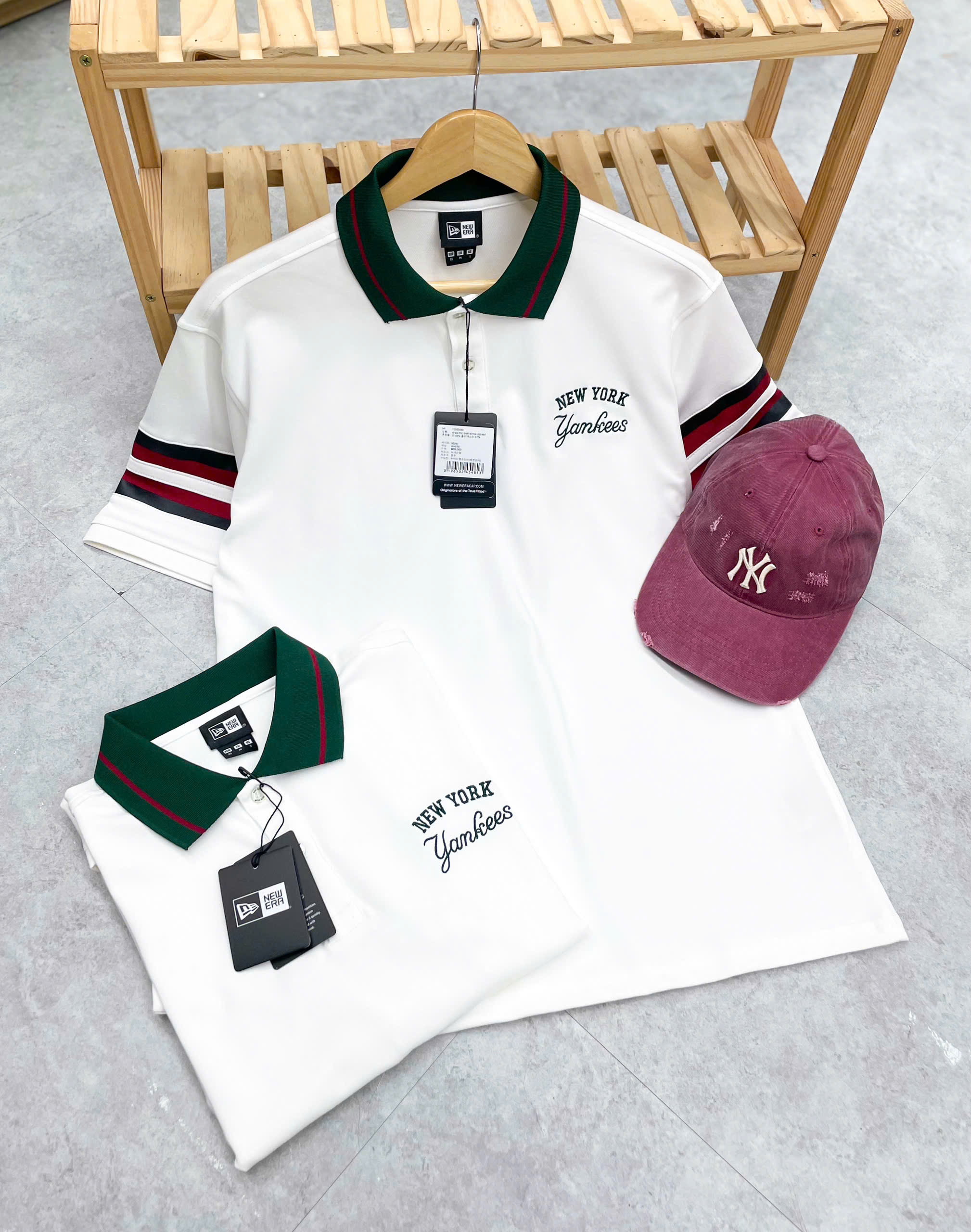 1884 - Áo New Era Polo NY Trắng Cổ Xanh [HÀNG CHÍNH HÃNG]