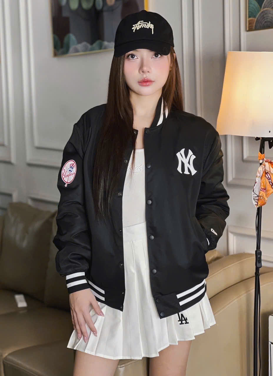 1914 - Áo Bomber New Era New York Yankees Đen Chữ Thêu Trắng [HÀNG CHÍNH HÃNG]