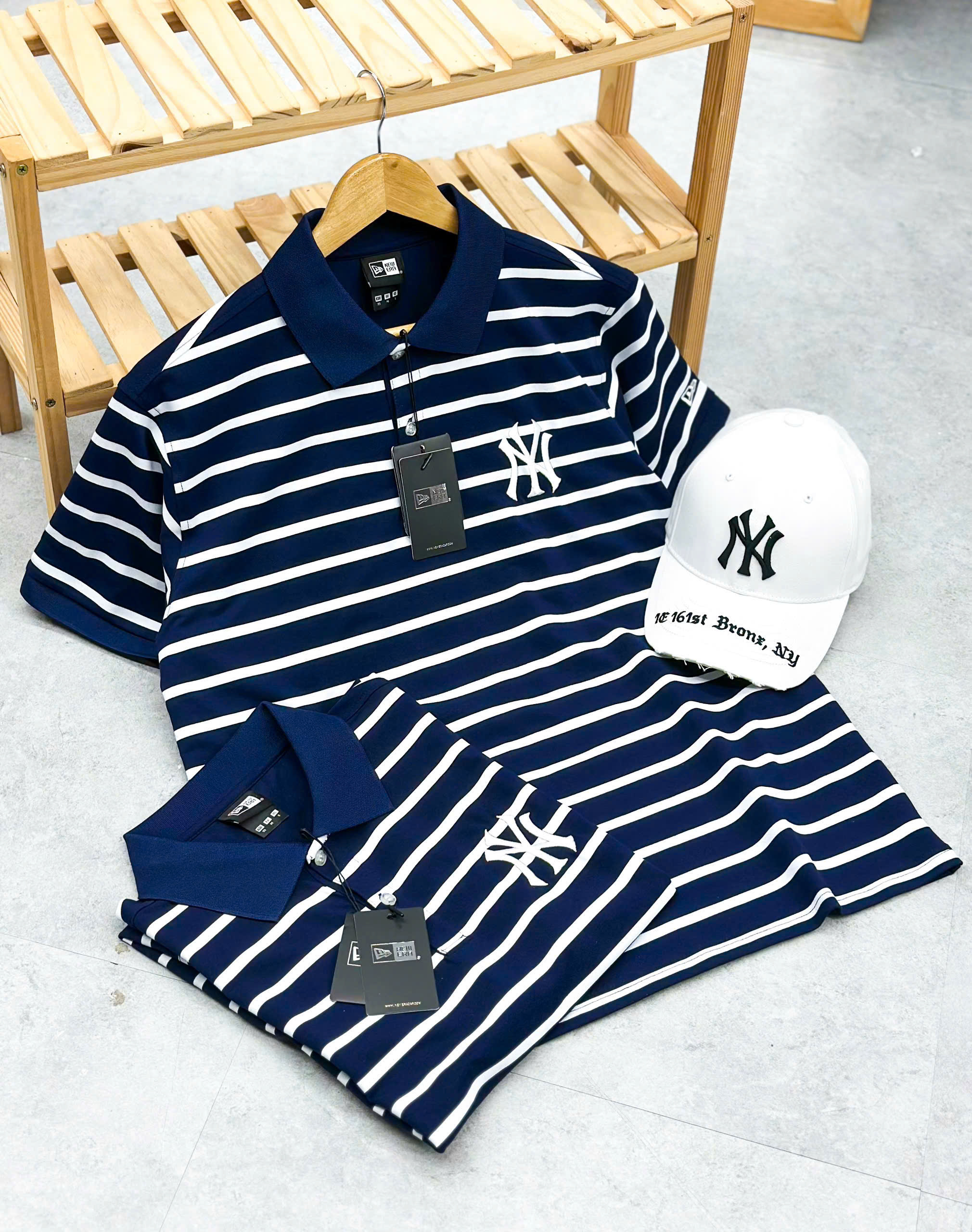 1930 - Áo Polo New Era NY New York - Xanh Navy - Sọc Trắng Ngang [HÀNG CHÍNH HÃNG]