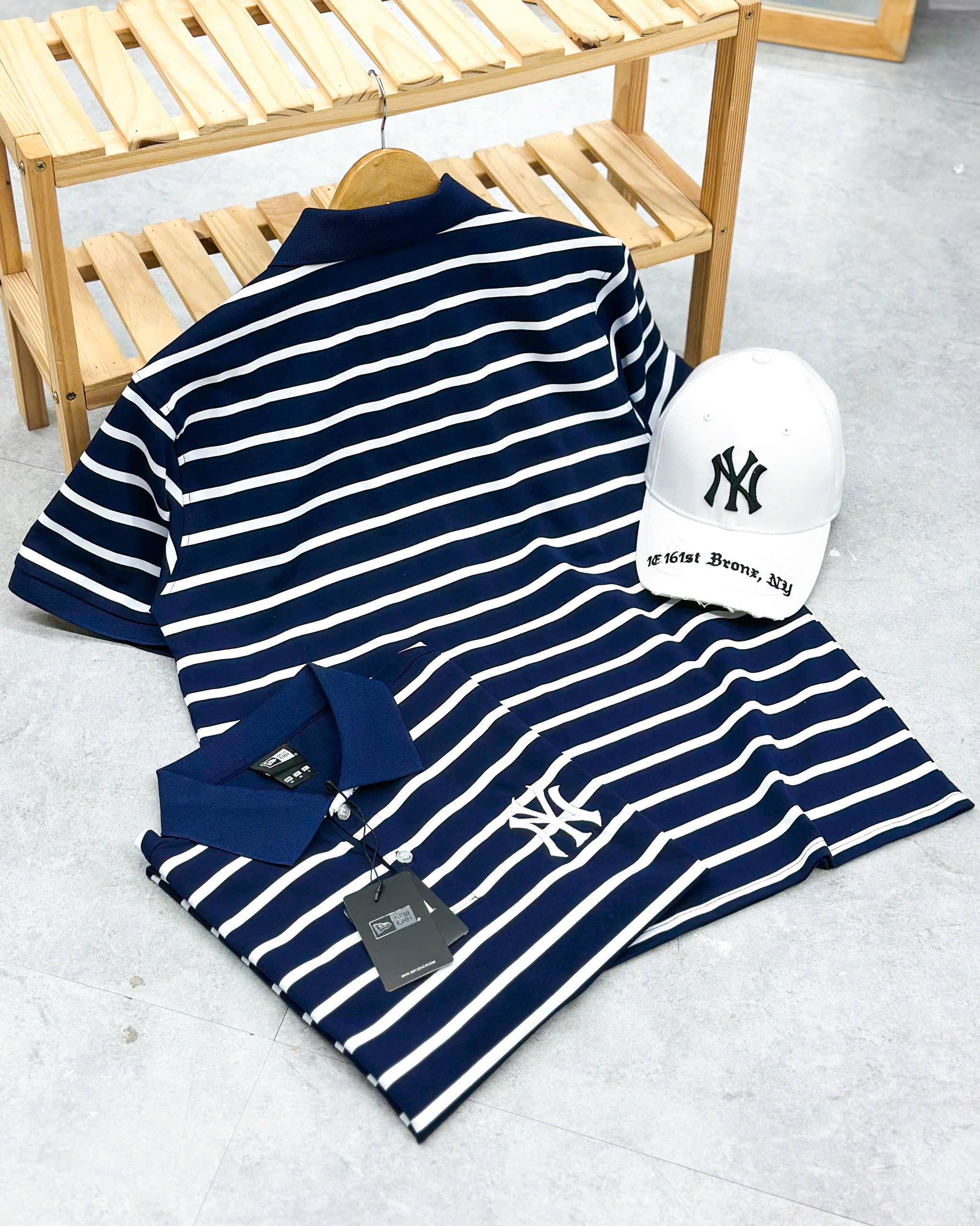 1930 - Áo Polo New Era NY New York - Xanh Navy - Sọc Trắng Ngang [HÀNG CHÍNH HÃNG]