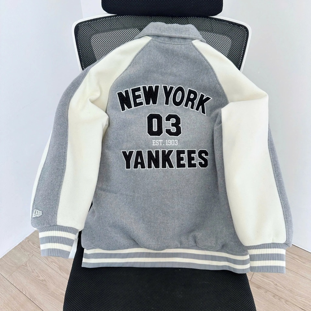 1971 - Áo Bomber New Era Nỉ New York Yankee - Xám Tay Trắng NY 03 [HÀNG CHÍNH HÃNG]