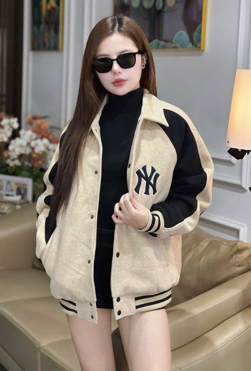 1969 - Áo Bomber New Era Nỉ New York Yankee - Tay Nâu Đen NY [HÀNG CHÍNH HÃNG]