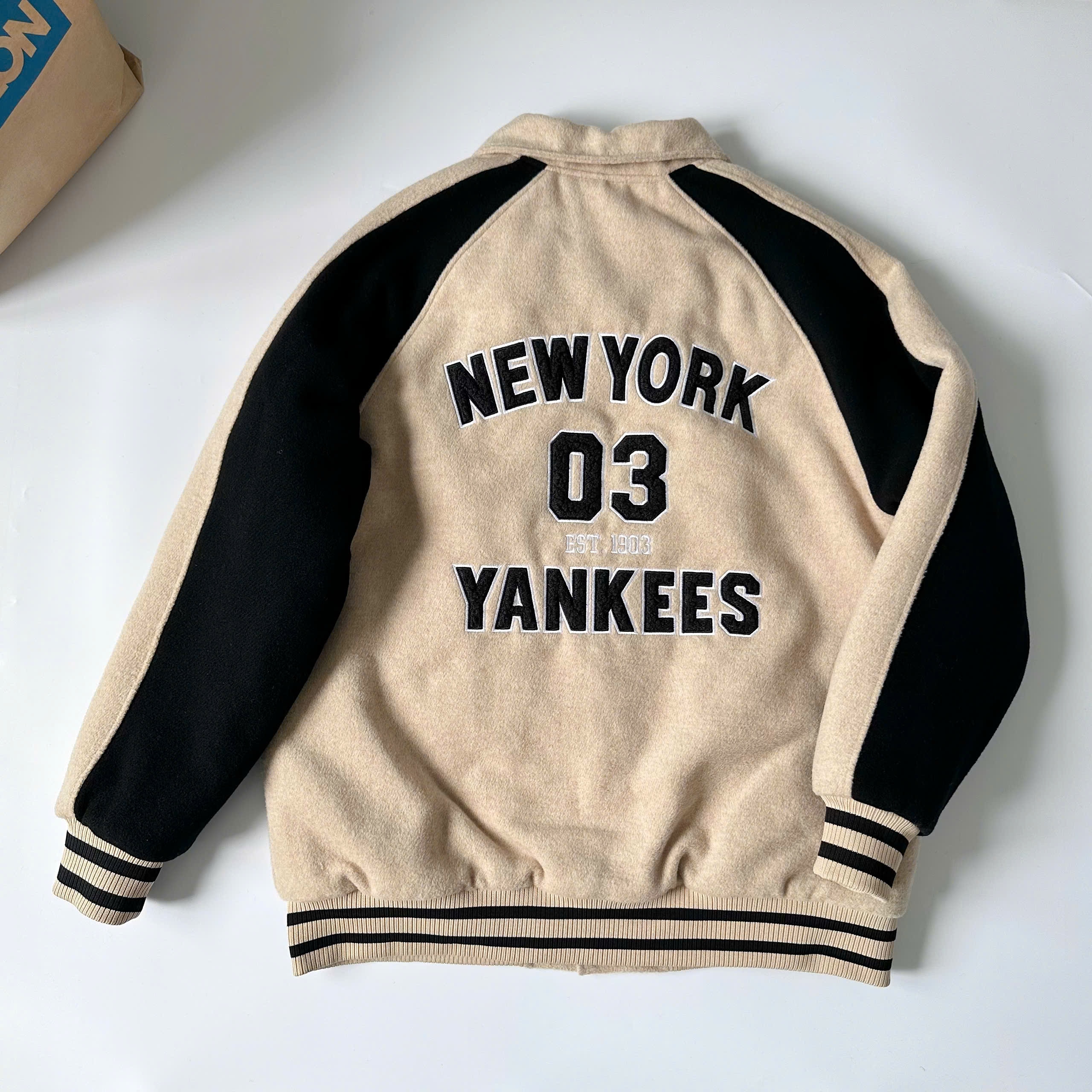 1969 - Áo Bomber New Era Nỉ New York Yankee - Tay Nâu Đen NY [HÀNG CHÍNH HÃNG]