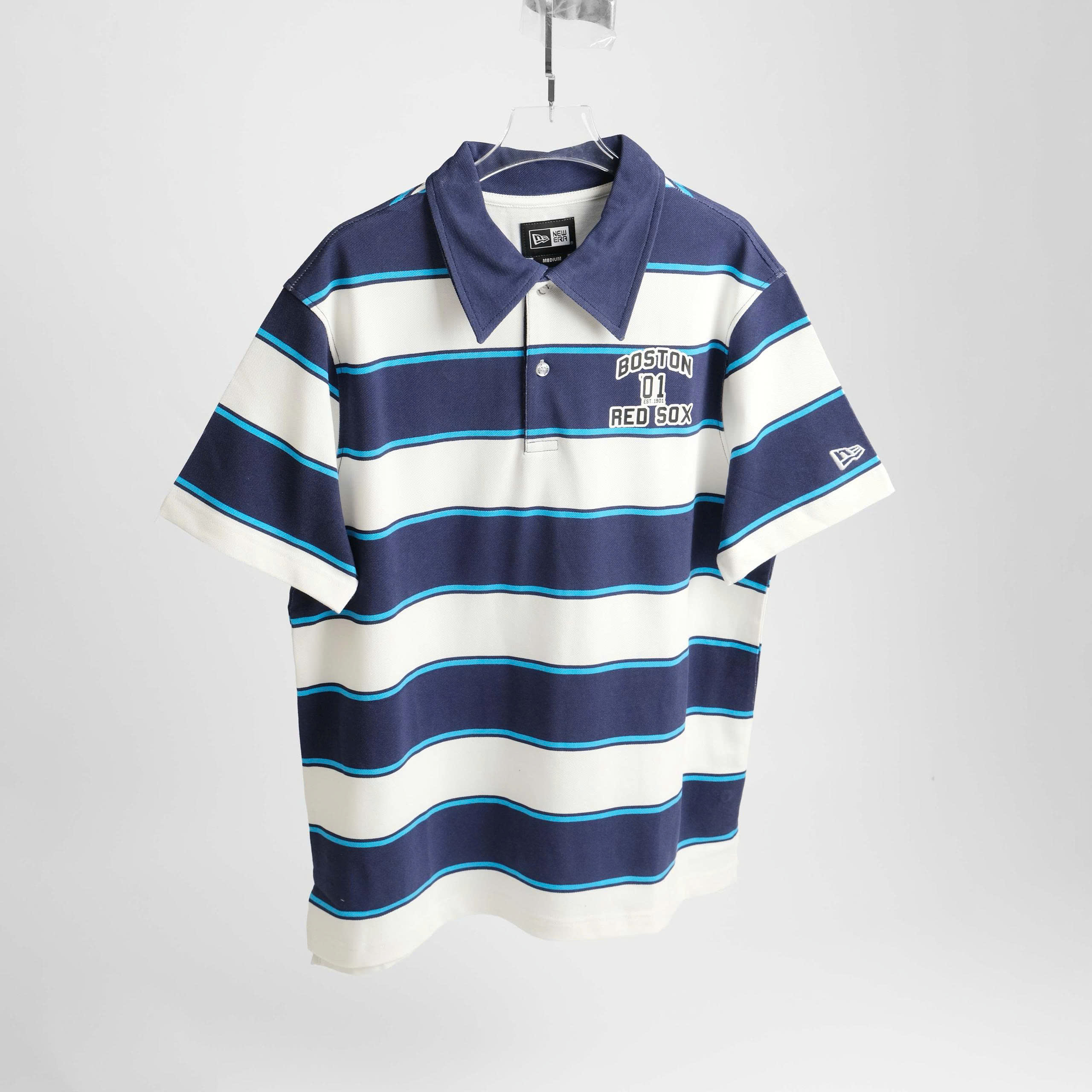 2772 - Áo Polo New Era Boston 01 Red Sox Trắng Sọc Xanh [HÀNG CHÍNH HÃNG]