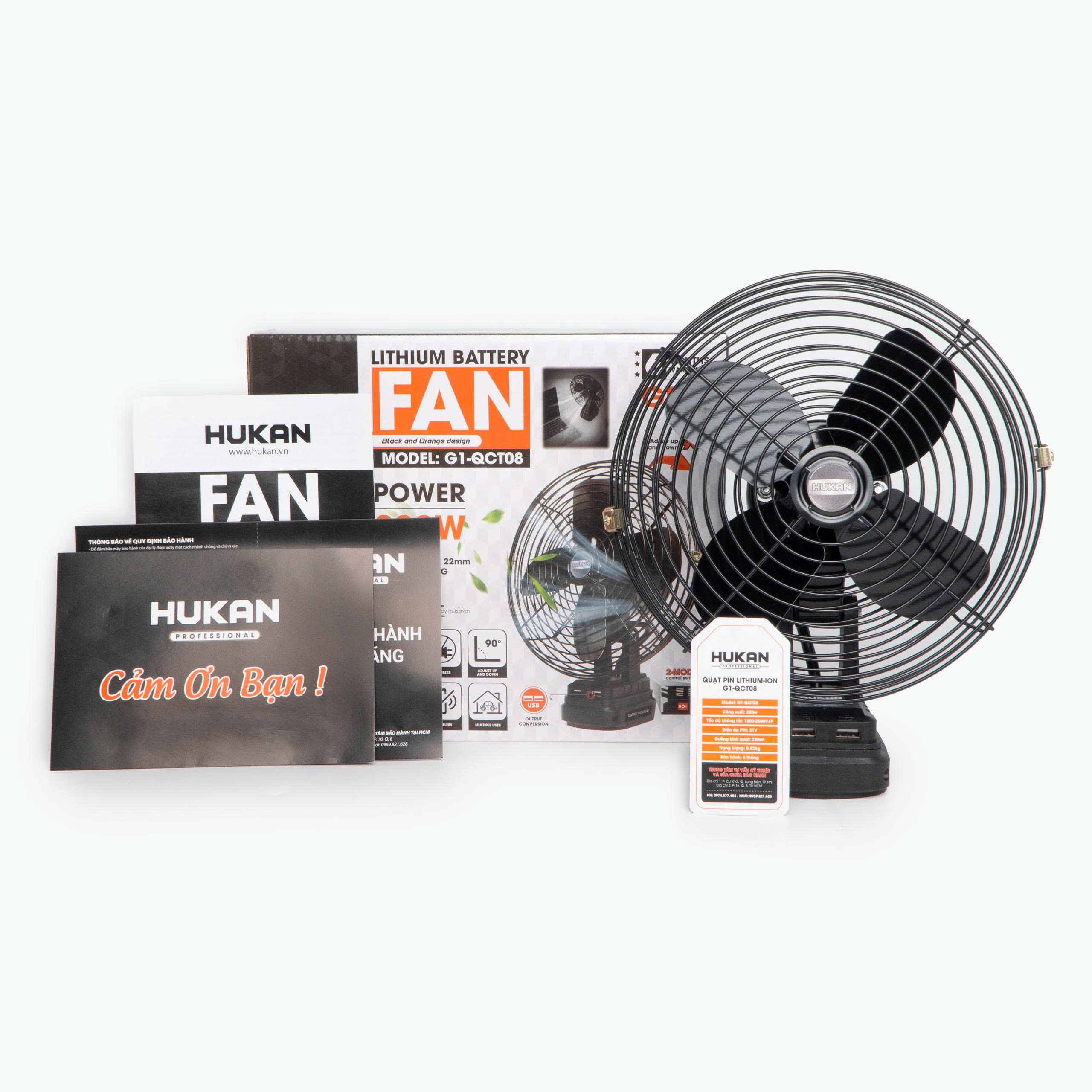 Quạt Điện Pin Lithium HUKAN G1-QCT08