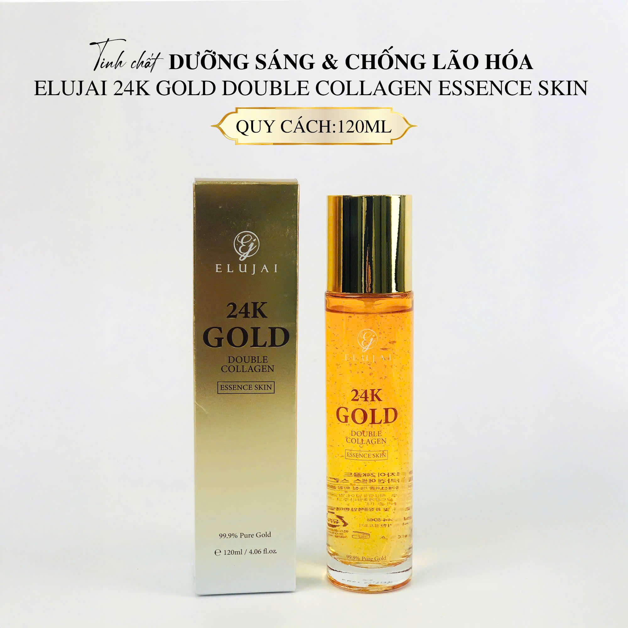 Tinh chất dưỡng sáng & chống lão hóa ELUJAI 24K Gold Double Collagen Essence Skin 120ml