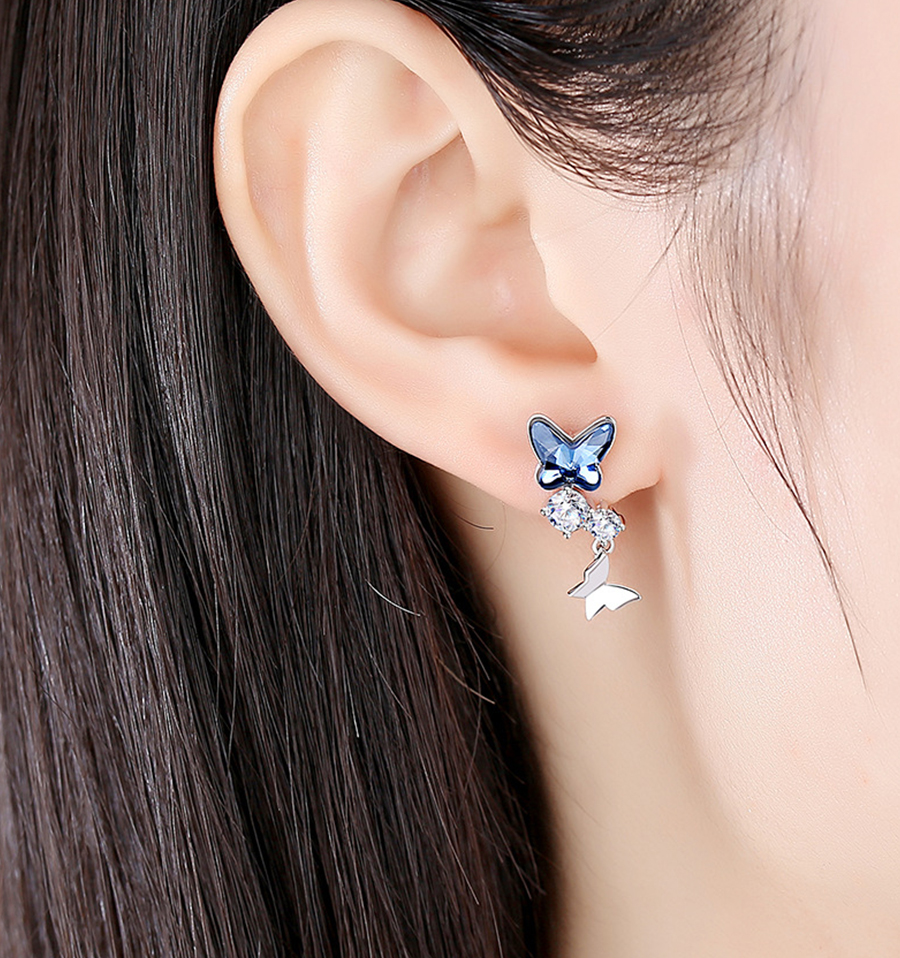 Bông Tai Cao Cấp ESME ES037 Bạc 925 kết hợp đá Swarovski (Xanh)