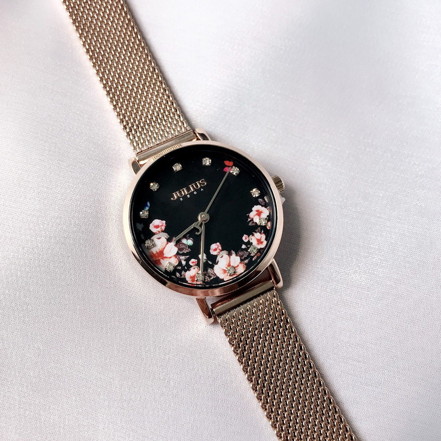 Đồng Hồ Nữ JA-1164LG Julius Hàn Quốc Dây Thép ( Mặt Hoa Văn)