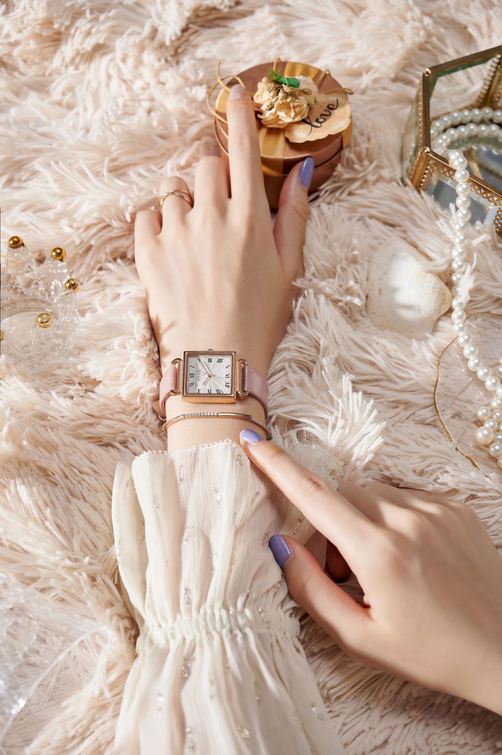 Đồng Hồ Nữ  JA-1266A Julius Hàn Quốc Dây Da(Hồng)