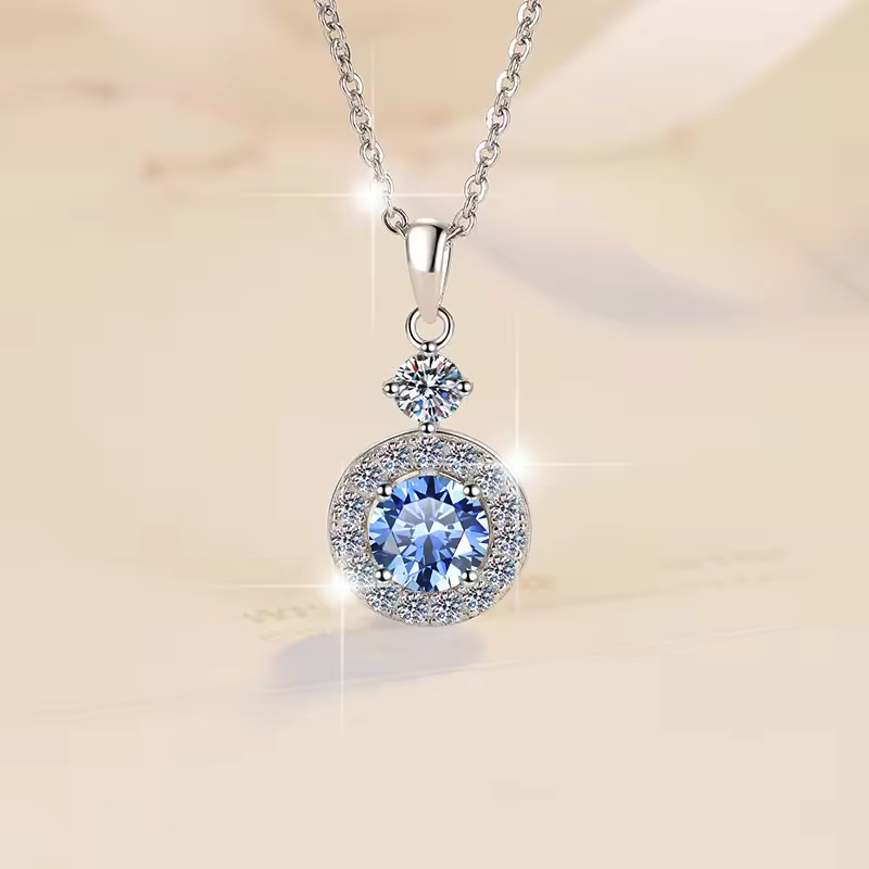 Dây Chuyền ESME ESHK022BL Kim Cương Đá Moissanite Bạc 925 Xi Kim 5 lớp