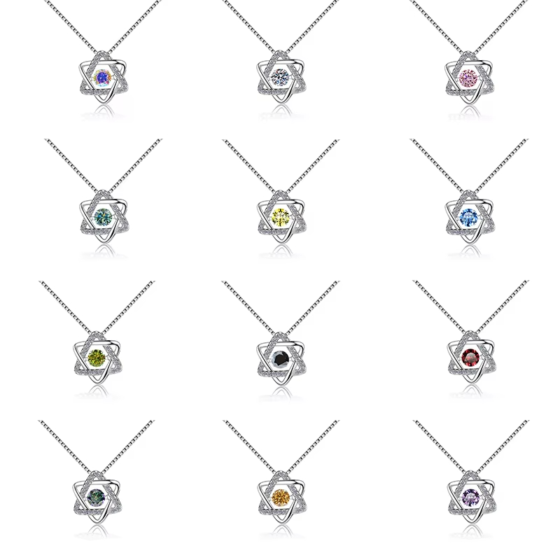 Dây Chuyền ESME ESHK025B Kim Cương Đá Moissanite Bạc 925 Xi Kim 5 lớp