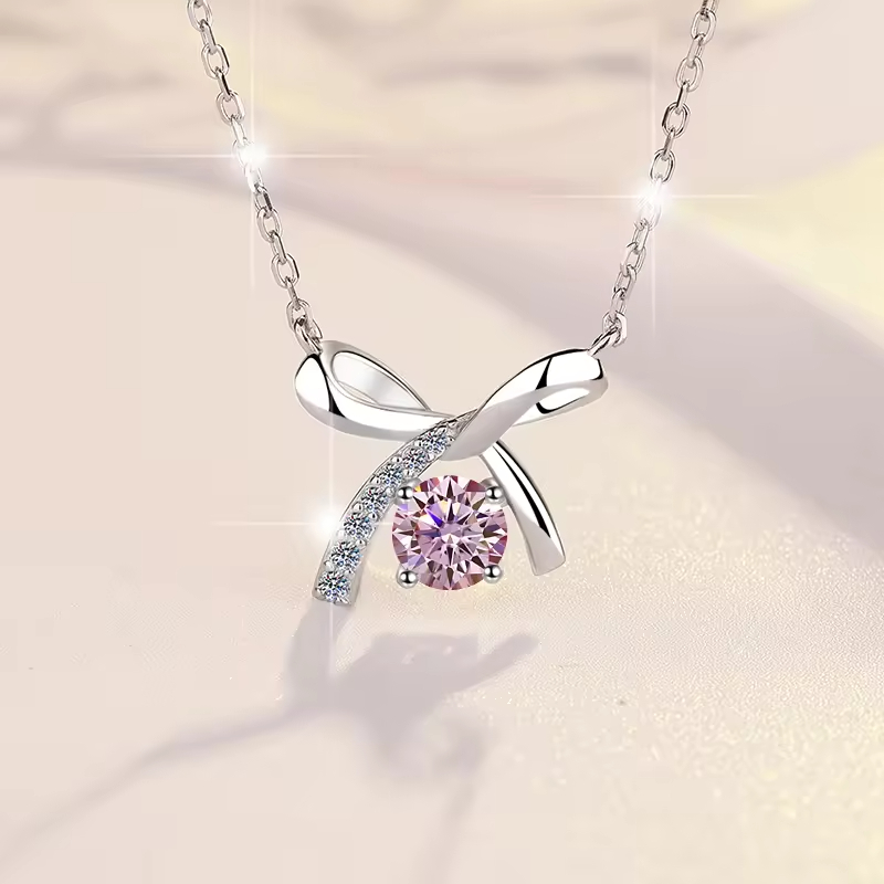 Dây Chuyền ESME ESHK068B Kim Cương Đá Moissanite Bạc 925 Xi Kim 5 lớp