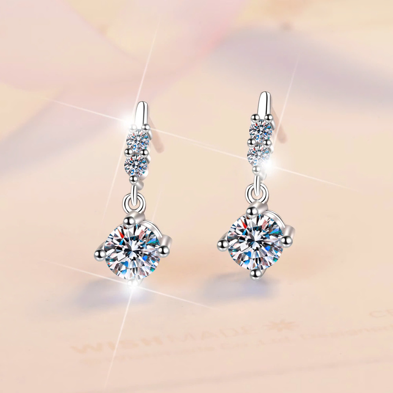 Bông Tai ESME ESES034 Kim Cương Đá Moissanite Bạc 925 Xi Kim 5 lớp