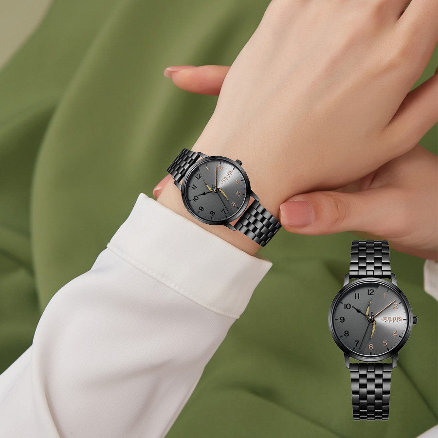 Đồng Hồ Nữ JA-1265LD  Julius Hàn Quốc Dây Thép (ĐEN)