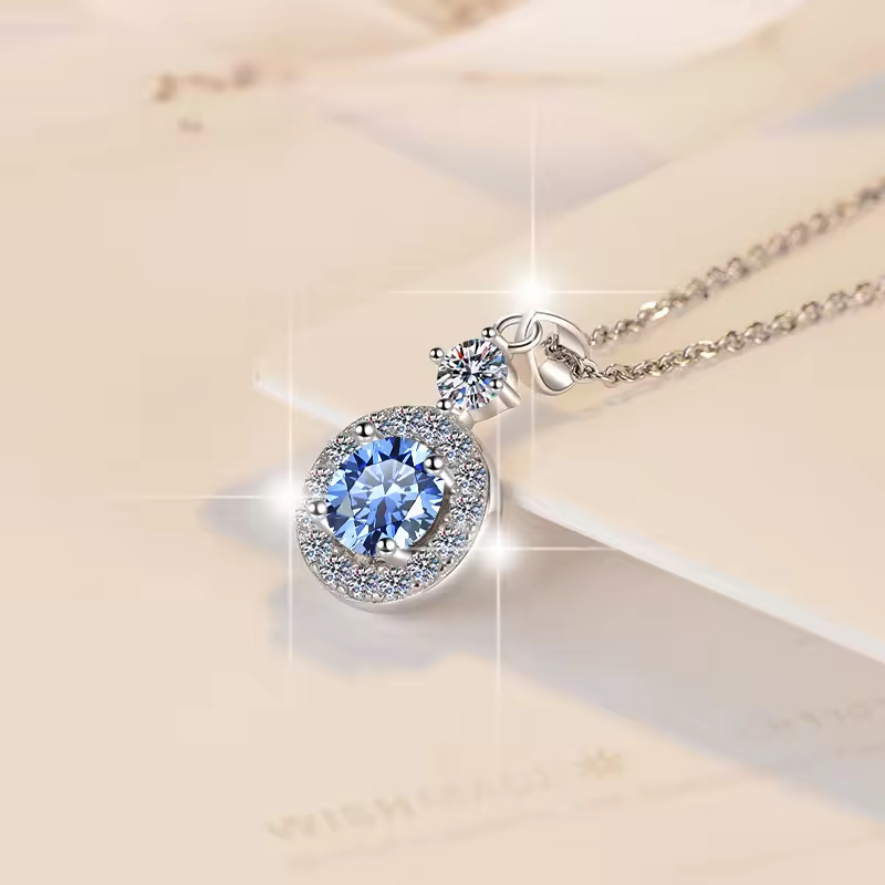 Dây Chuyền ESME ESHK022BL Kim Cương Đá Moissanite Bạc 925 Xi Kim 5 lớp