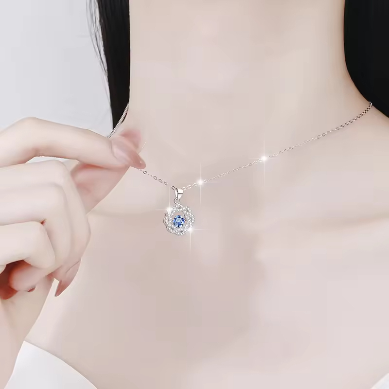 Dây Chuyền ESME ESHK017B Kim Cương Đá Moissanite Bạc 925 Xi Kim 5 lớp