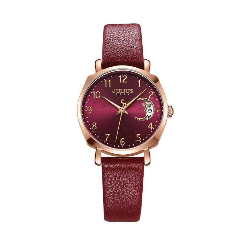 Đồng Hồ JULIUS JA-1211D Dây Da (Mặt Đỏ)