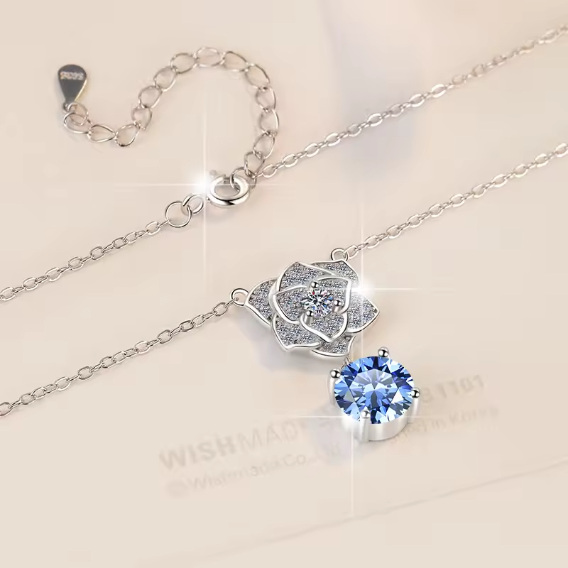 Dây Chuyền ESME ESHK034B Kim Cương Đá Moissanite Bạc 925 Xi Kim 5 lớp