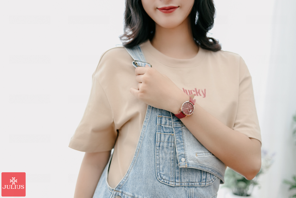 Đồng Hồ JULIUS JA-1211D Dây Da (Mặt Đỏ)