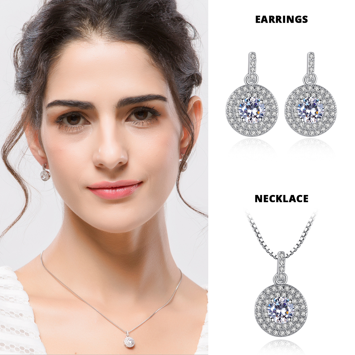 Bộ trang sức nữ dây chuyền và bông tai đính đá  sang trọng