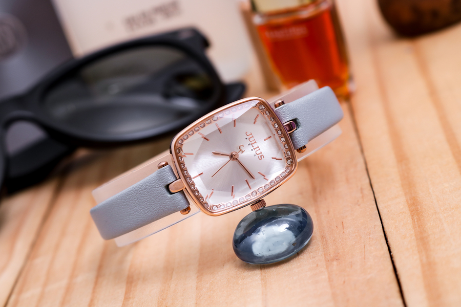 Combo Đồng Hồ Nữ JA-1341A + ES119C Julius Hàn Quốc Dây Da