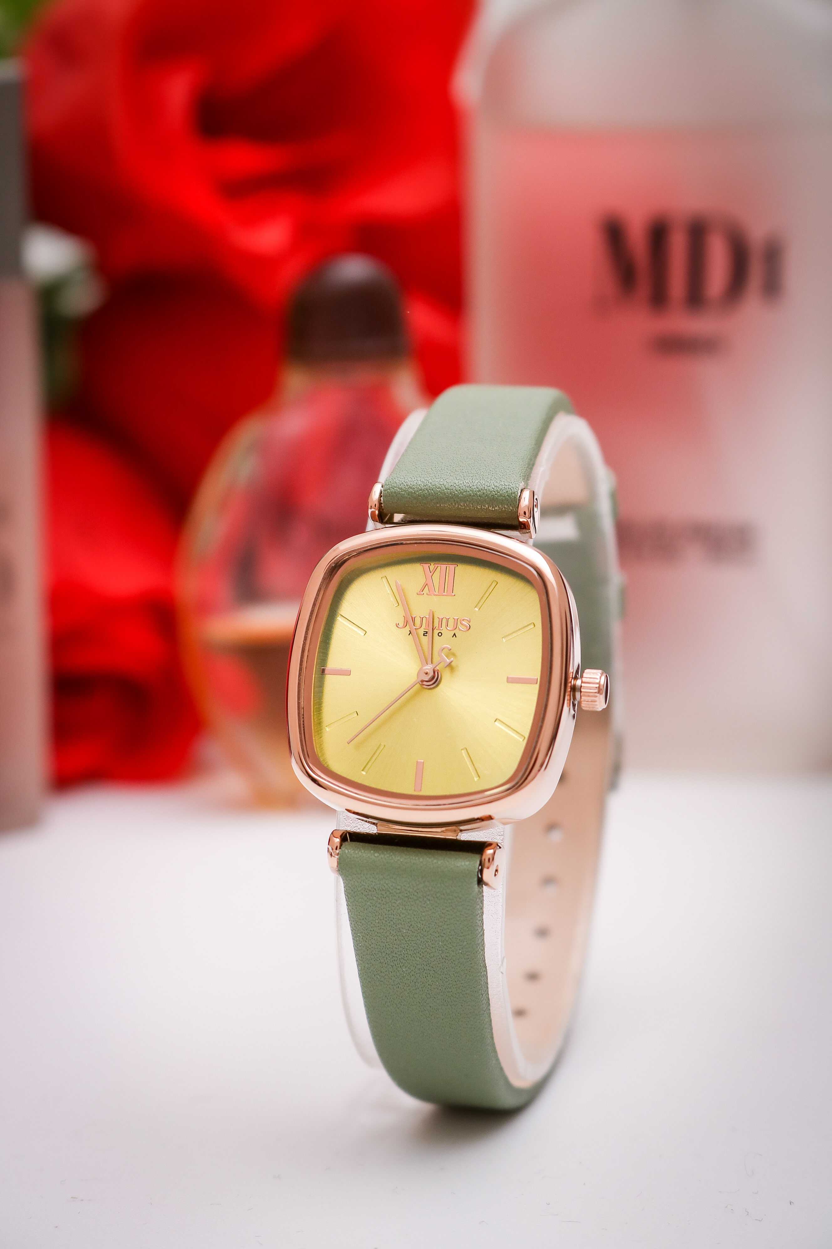 Đồng Hồ Nữ JA-1342B Julius Hàn Quốc Dây Da  (Xanh)