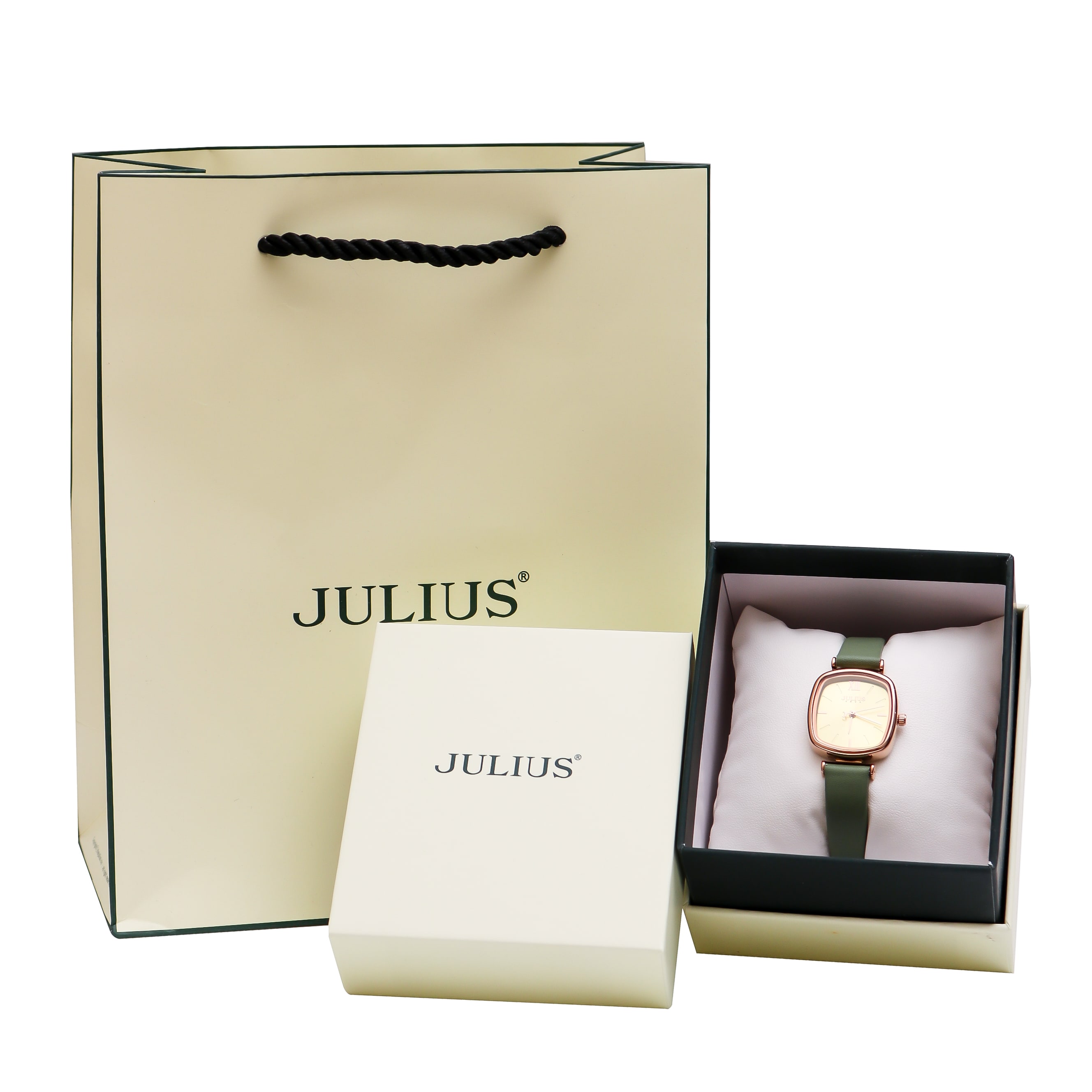 Đồng Hồ Nữ JA-1342B Julius Hàn Quốc Dây Da  (Xanh)