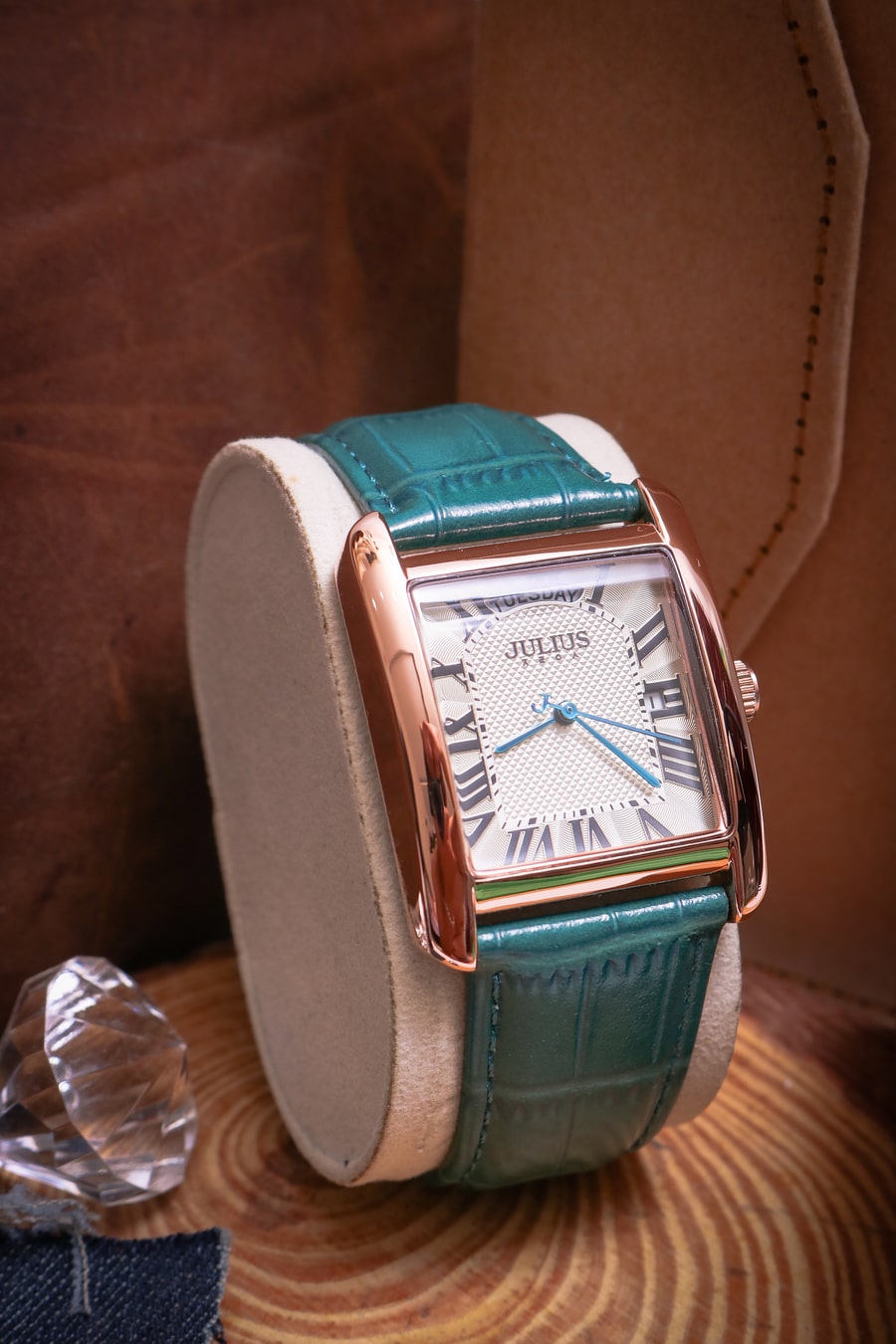 Đồng Hồ Nữ JA-1398B Julius Hàn Quốc Dây Da (Xanh)