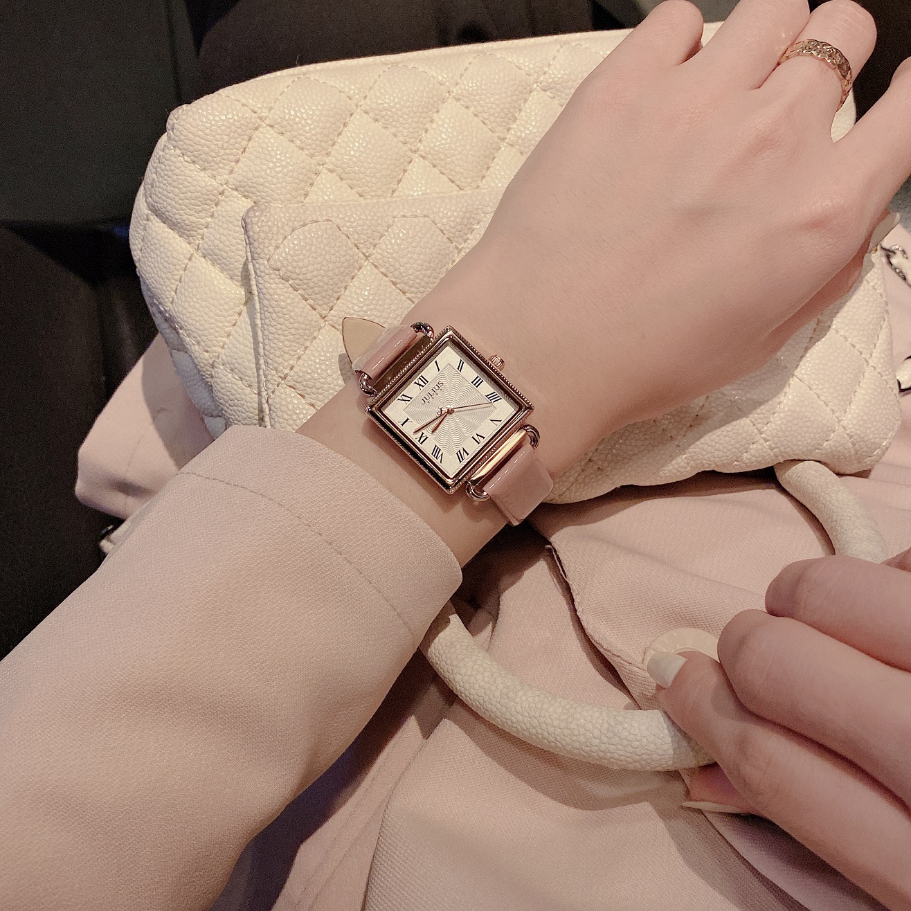 Đồng Hồ Nữ  JA-1266A Julius Hàn Quốc Dây Da(Hồng)