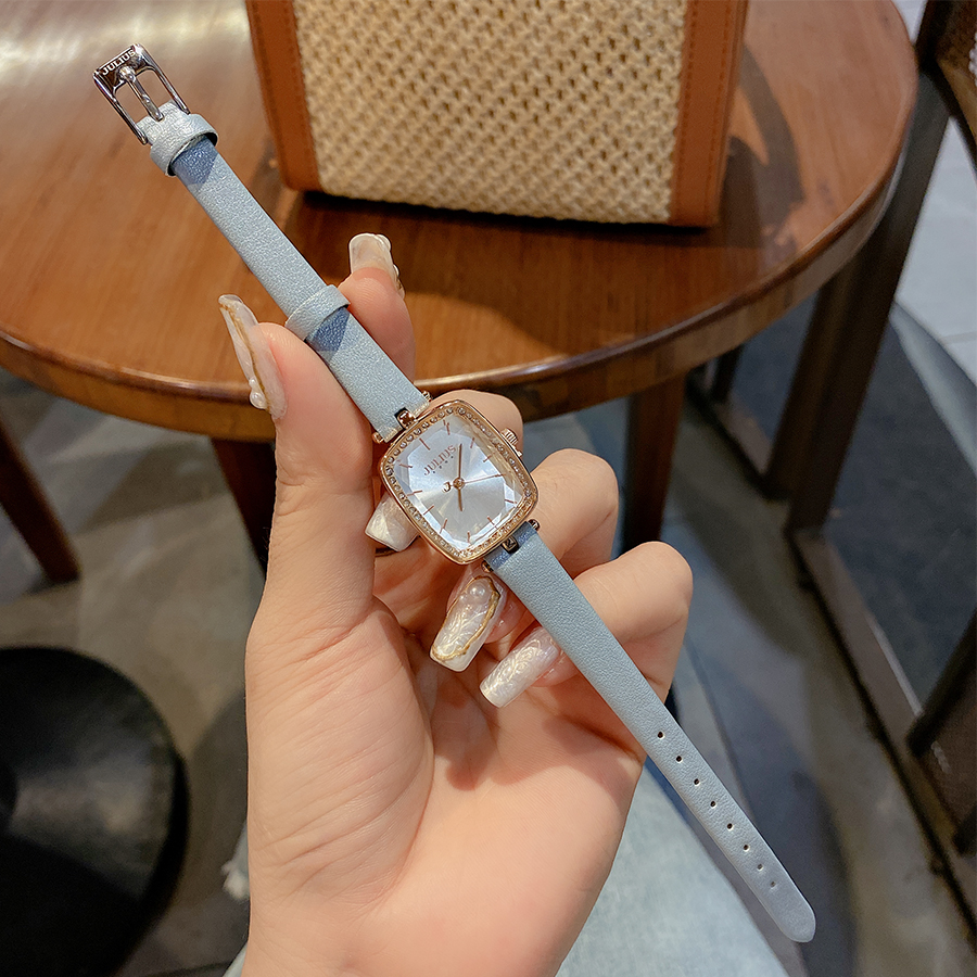 Combo Đồng Hồ Nữ JA-1341A + ES119C Julius Hàn Quốc Dây Da