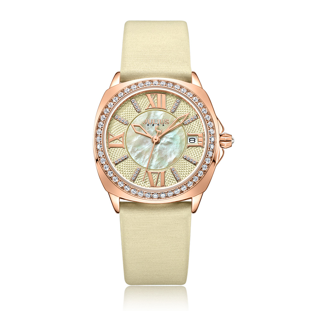 Đồng Hồ Nữ JA-1401A Julius Hàn Quốc Dây Da (Trắng Kem)
