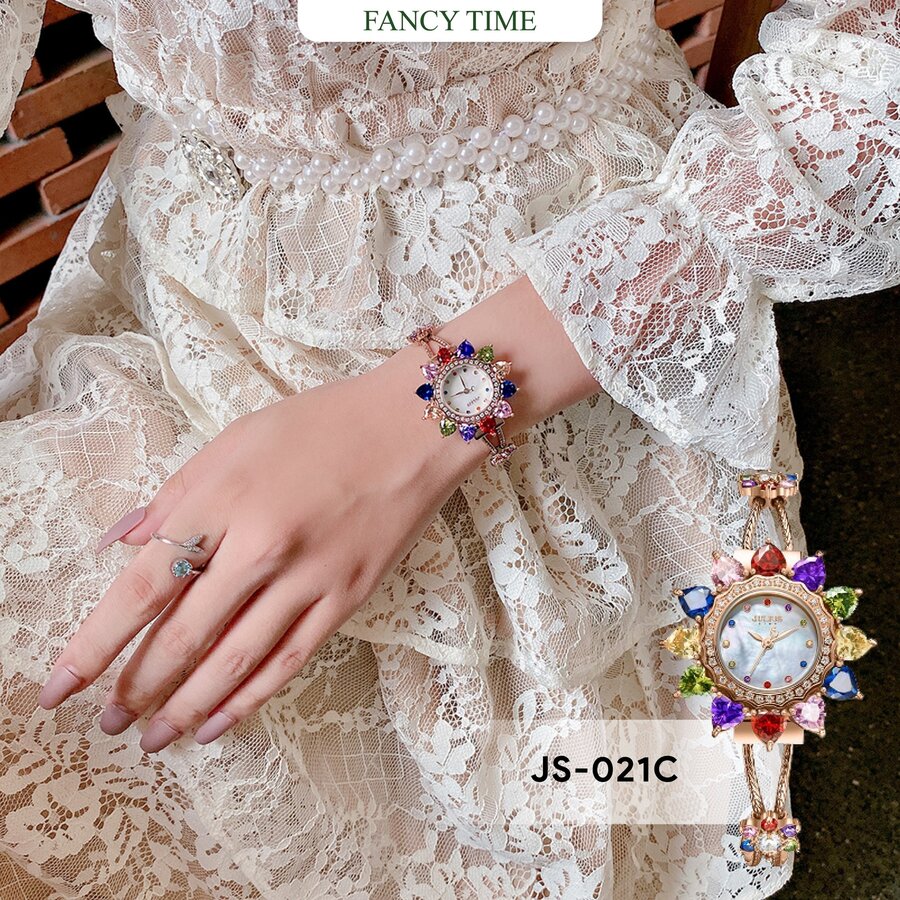 Đồng Hồ Nữ JS-021 Julius Star Mặt Hoa Đính Đá swarovski (2 Màu)