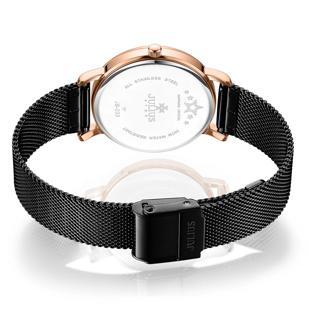Đồng Hồ Dây Thép JS-033C Julius Hàn Quốc Đính kim cương (Đen)