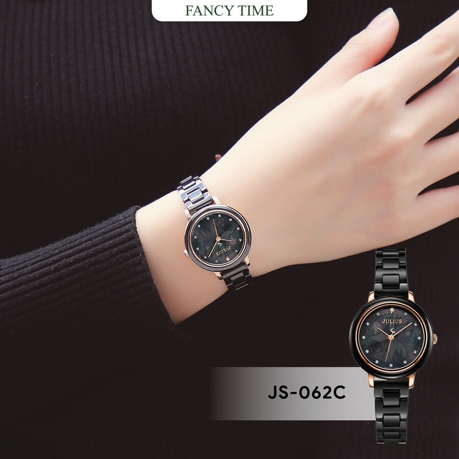 Đồng Hồ Nữ JS-062C Julius Star Đá Ceramic (Đen)