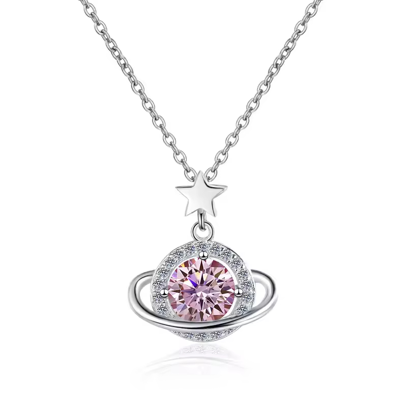 Dây Chuyền ESME ESHK077B Kim Cương Đá Moissanite Bạc 925 Xi Kim 5 lớp