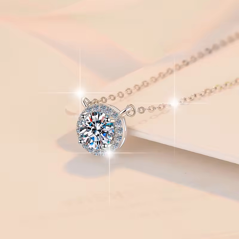Dây Chuyền ESME ESHK003B Kim Cương Đá Moissanite Bạc 925 Xi Kim 5 lớp