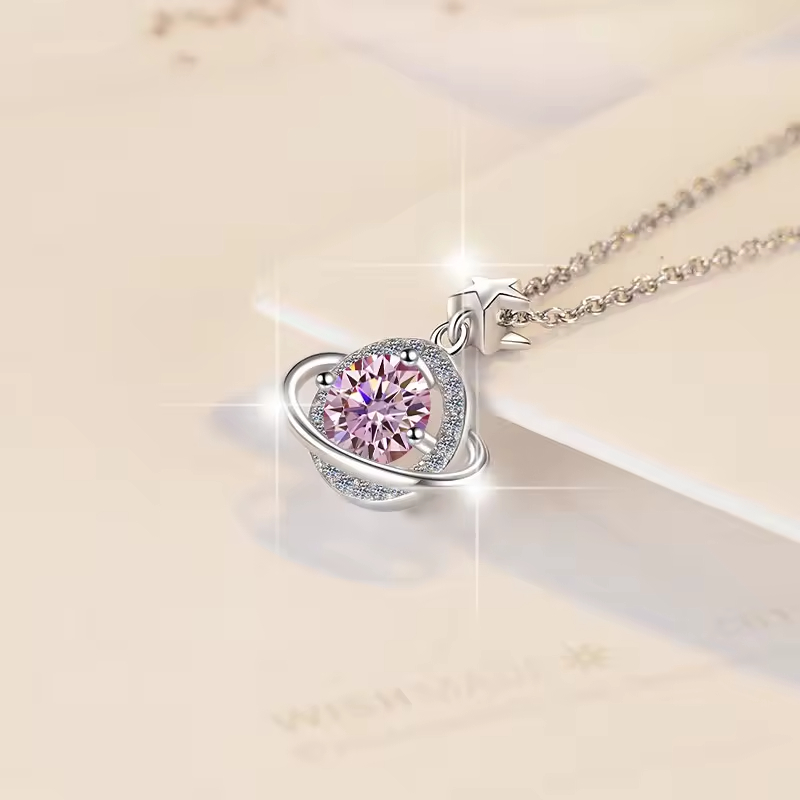 Dây Chuyền ESME ESHK077B Kim Cương Đá Moissanite Bạc 925 Xi Kim 5 lớp