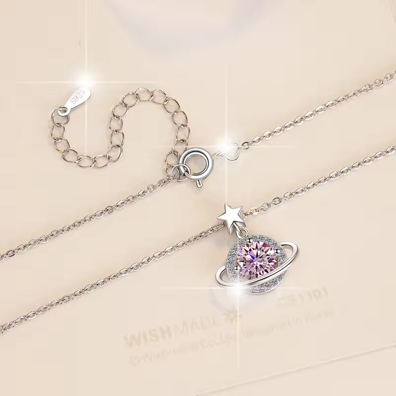 Dây Chuyền ESME ESHK077B Kim Cương Đá Moissanite Bạc 925 Xi Kim 5 lớp