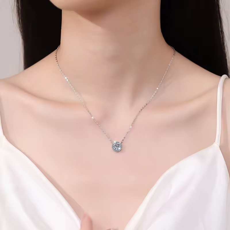 Dây Chuyền ESME ESHK003B Kim Cương Đá Moissanite Bạc 925 Xi Kim 5 lớp