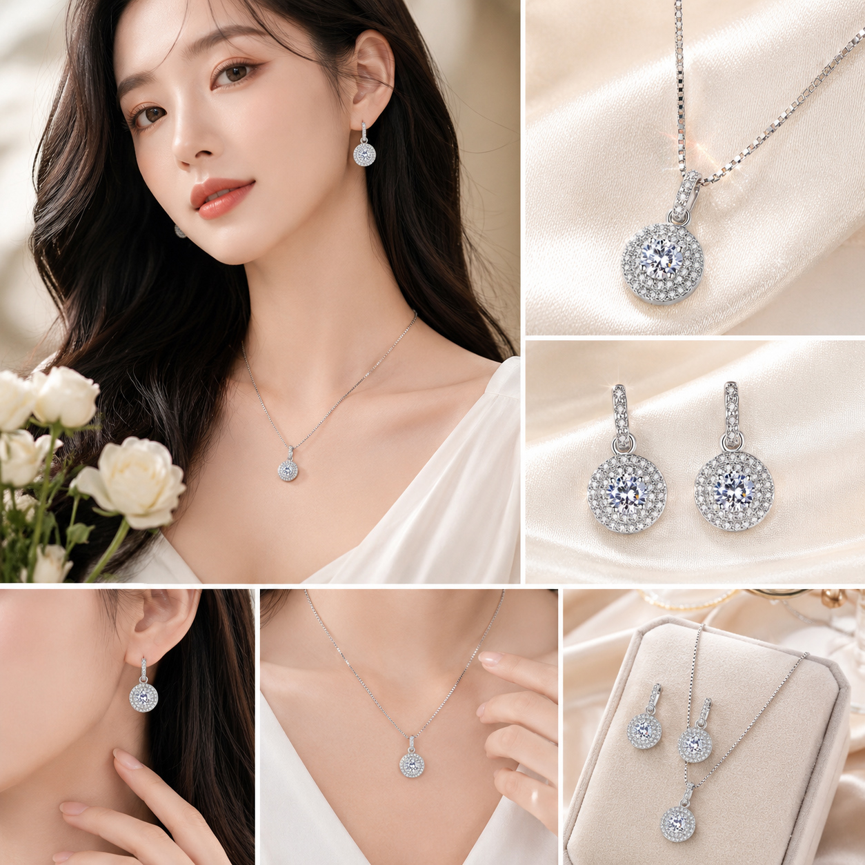 Bộ trang sức nữ dây chuyền và bông tai đính đá  sang trọng