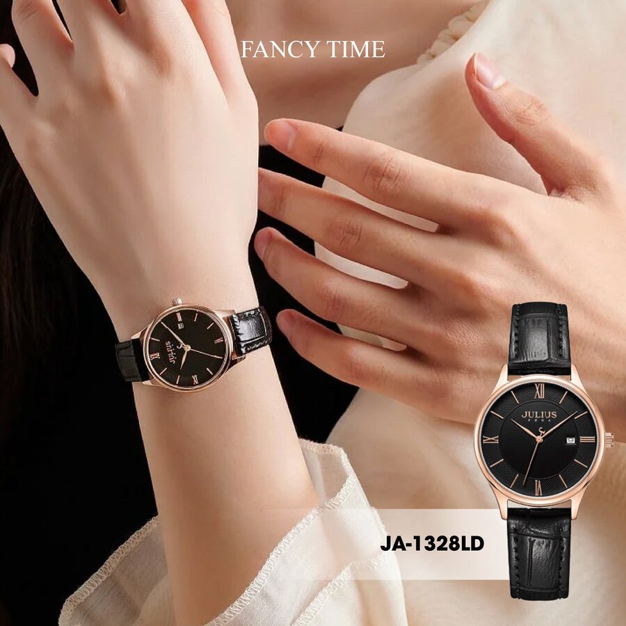 Đồng Hồ Nữ JA-1328LD Julius Hàn Quốc Dây Da (Đen)
