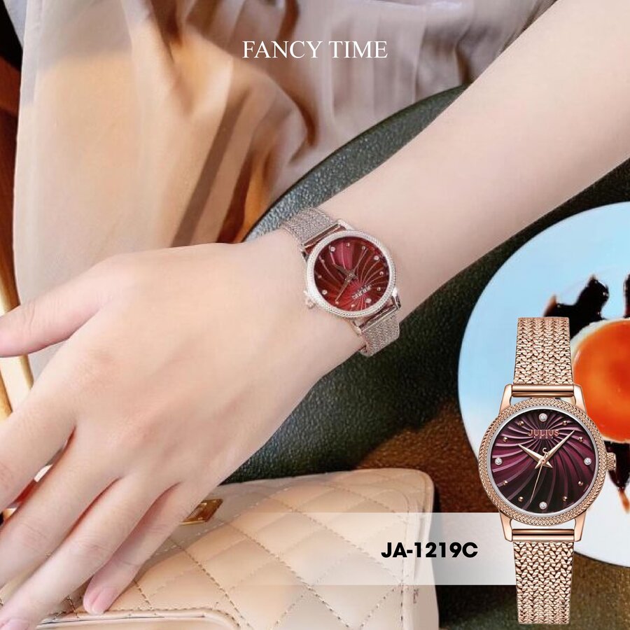 Đồng Hồ Nữ JA-1219C Julius Hàn Quốc Dây Thép (Mặt Đỏ)