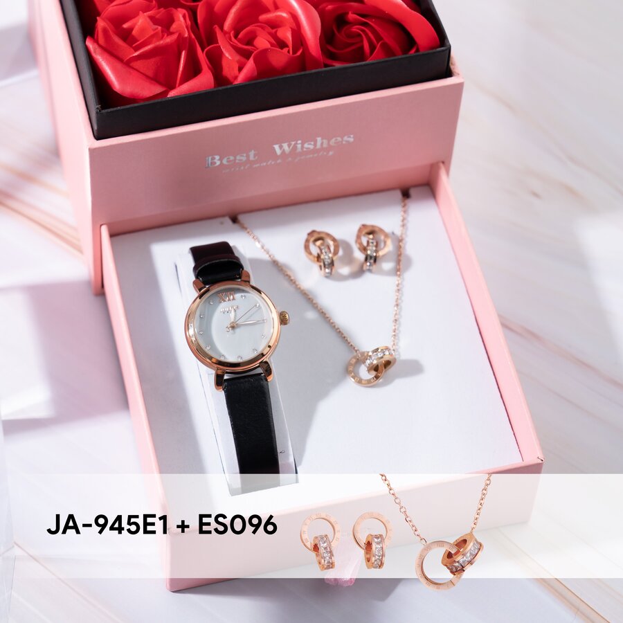 Combo Đồng Hồ Nữ JA-945E1 Julius Hàn Quốc + Trang Sức ESME ES096